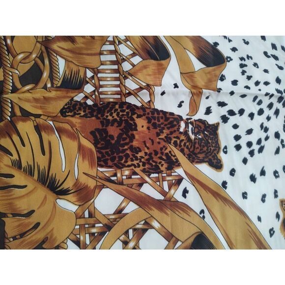 VTG Hermes Paris Olive Green Tiger Print 100% Seta-Silk Scarf 34" Head Cover - Picture 7 of 9